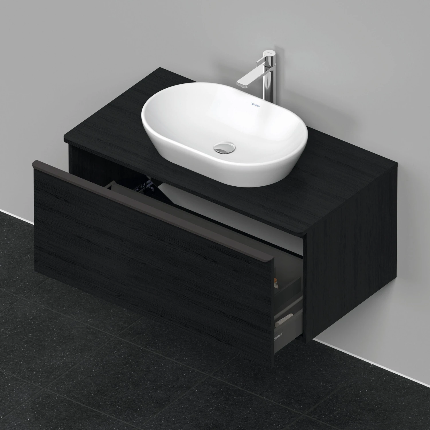 Duravit D-Neo Waschtisch-Unterschrank DE494801616 100 X 55 Cm, Eiche Schwarz, Wandhängend, 1 Auszug, 1 Konsolenplatte – Bild 4