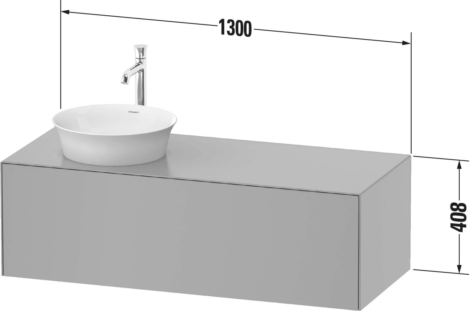 Duravit White Tulip Waschtisch-Unterschrank WT4977LH2H2 130 X 55 Cm, Steingrau Hochglanz, Wandhängend, 1 Auszug, 1 Konsolenplatte, Becken Links – Bild 3