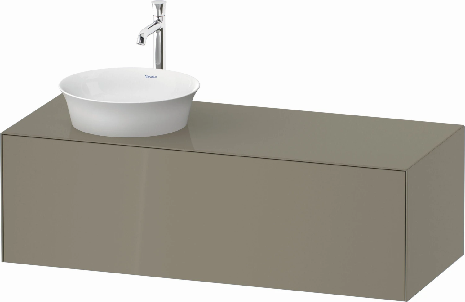 Duravit White Tulip Waschtisch-Unterschrank WT4977LH2H2 130 X 55 Cm, Steingrau Hochglanz, Wandhängend, 1 Auszug, 1 Konsolenplatte, Becken Links