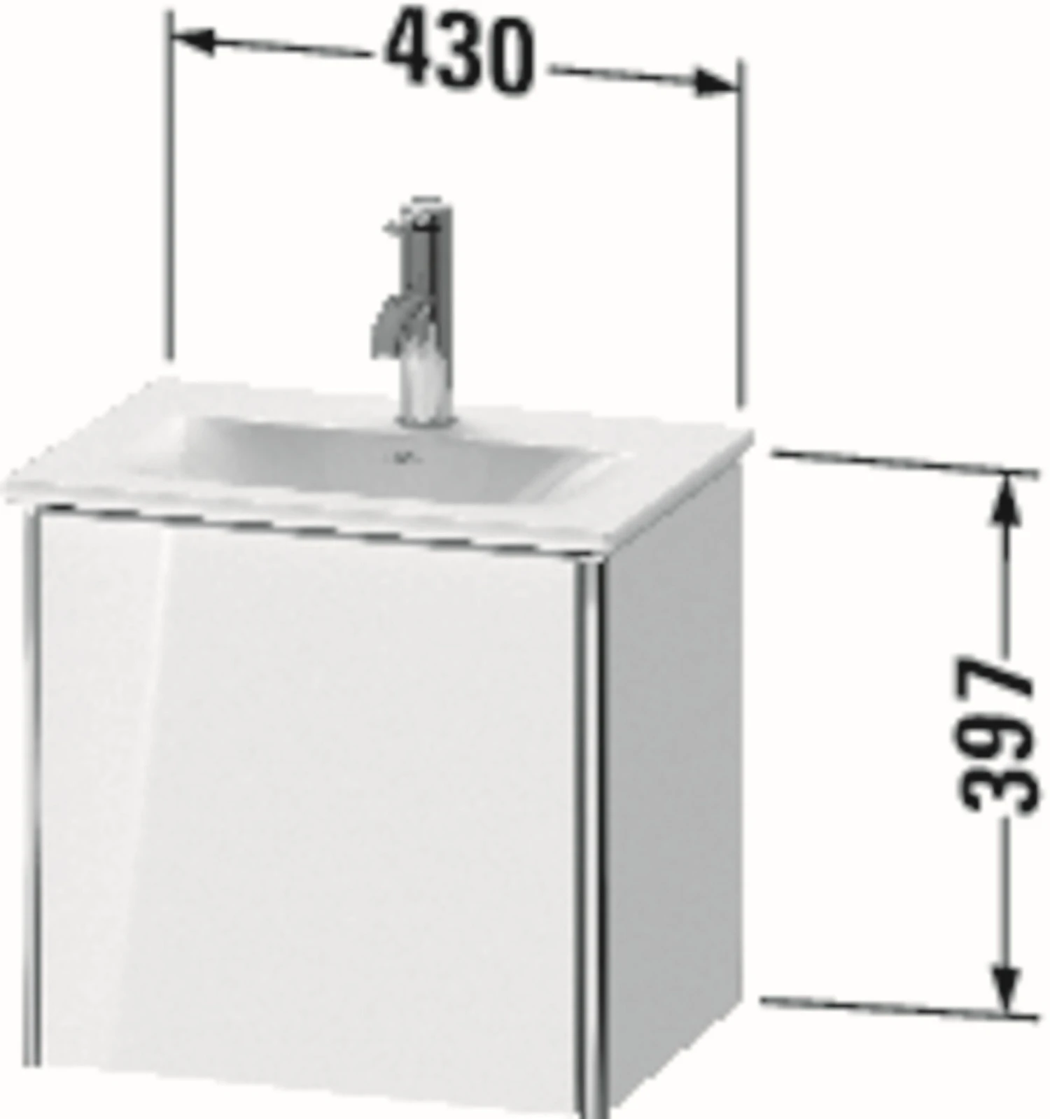 Duravit XSquare Waschtisch-Unterschrank XS4220R4747 43x39,7x30,8cm, Anschlag Rechts, Stone Blue Hochglanz, 1 Tür – Bild 2