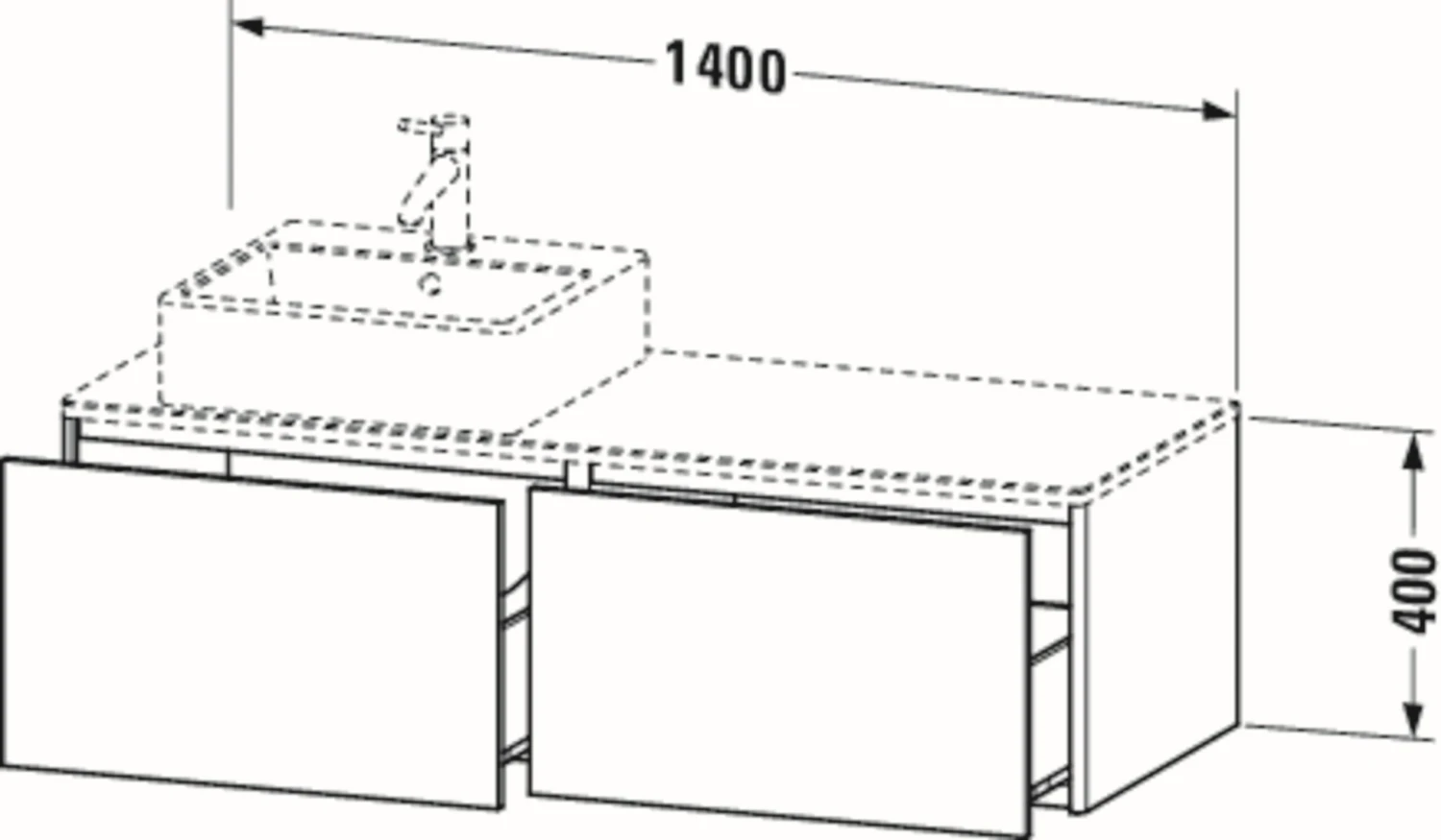 Duravit XSquare Waschtisch-Unterschrank XS4903R9898 140x40x54,8cm, 2 Auszüge, Rechts, Nachtblau Seidenmatt – Bild 2