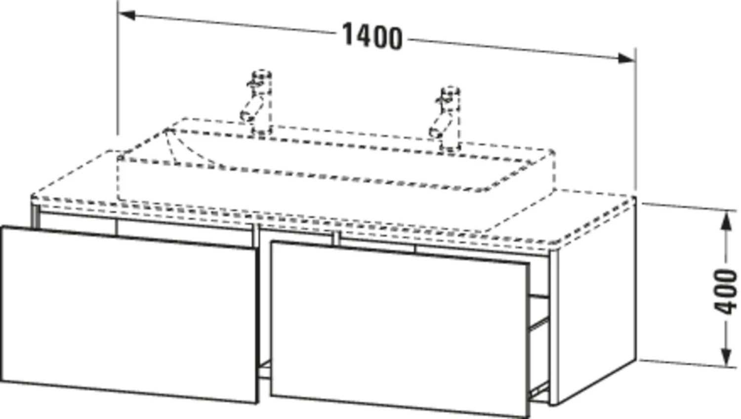 Duravit XSquare Waschtisch-Unterschrank XS4905M0909 140x40x54,8cm, 2 Auszüge, Lichtblau Matt – Bild 2