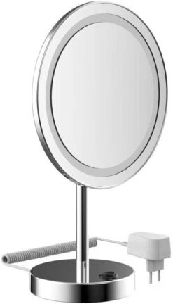 Emco Pure LED-Rasier-/Kosmetikspiegel 109406009 Ø 203 Mm, Rund, Vergrößerung 3-fach, Standmodell, Chrom