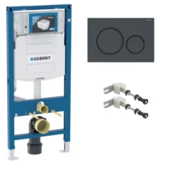 Geberit Duofix WC Montageelement Sigma Komplettset Mit Sigma 20 Betätigungsplatte Schwarz/schwarz, Bausatz Vorwandmontage
