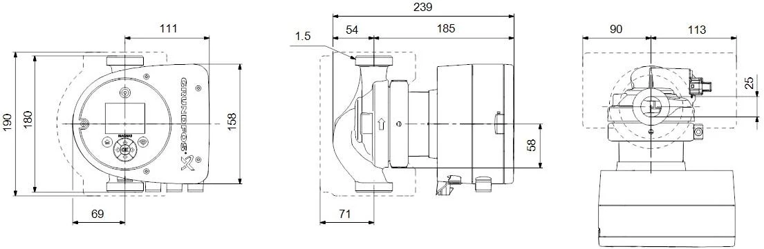 Grundfos Heizungsumwälzpumpe MAGNA3 97924623 25-40 180, PN 6/10, Eff.-Klasse A, 230 V – Bild 2