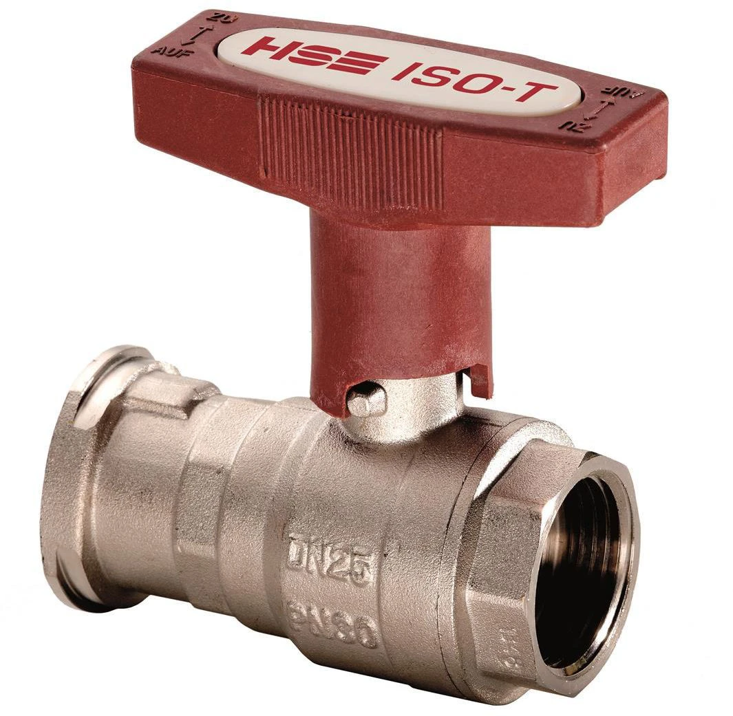 Hermann Schmidt Heizungs-ISO-Pumpenkugelhahn H0181479025 Messing Vernickelt, 1", Mit Schwerkraftbremse Und T-Griff, PN 30