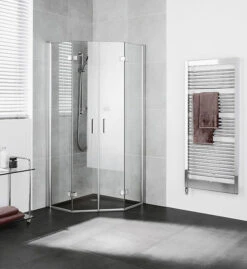 Kermi Diga 5-Eckdusche Mit Pendel-Falttür DIF4709020VPK 90x90x200cm, 475mm, Silber Hochglanz, ESG Klar Clean