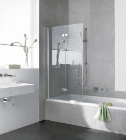 Kermi Diga Badewannen-Faltwand DI2PR10015VPK 100x150cm, Silber Hochglanz, ESG Klar Clean, Rechts