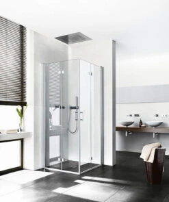 Kermi Diga Eckeinstiegshälfte Pendel-Falttür DI2CL103182AK 103x185cm, Weiß, ESG Klar, Links, Auf Duschplatz