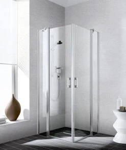 Kermi Liga Eckeinstieg-Hälfte Pendeltür Mit Festfeld LIEPR08020VAK 80x200cm, Silber Hochglanz, ESG Klar, Rechts, Auf Duschwanne