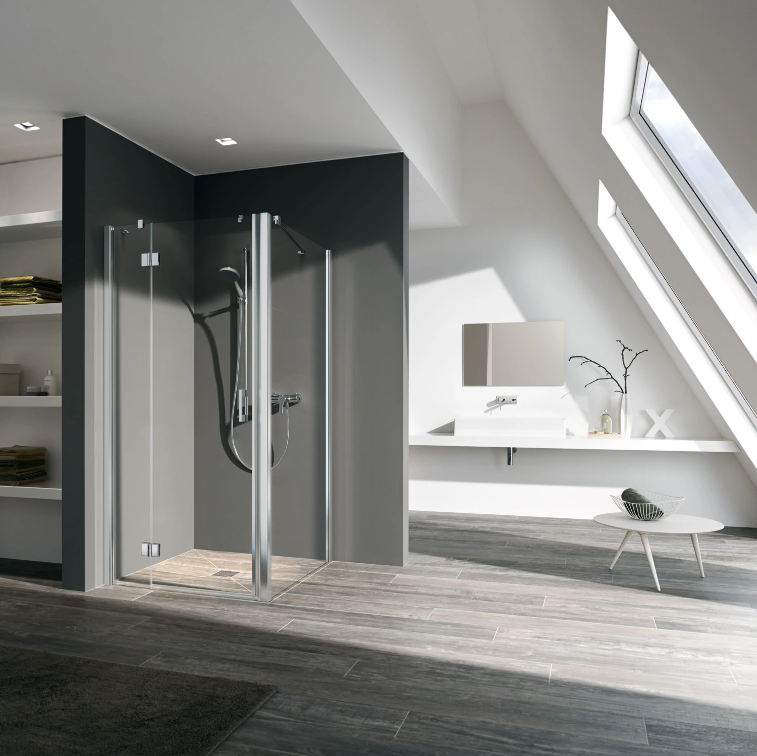 Kermi Liga Schwingtür Mit Festfeld LISTL08020VAK 80x200cm, Silber/hochglanz, Links, Auf Duschwanne – Bild 2