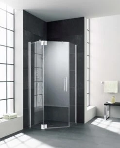 Kermi Pasa XP Fünfeck-Duschkabine Pendeltür PXR00F24181AK 90x80x185cm, Silber Mattglanz, ESG Klar, Rechts