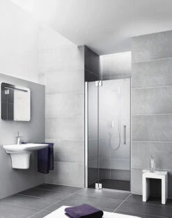 Kermi Pasa XP Pendeltür 1-flügelig Mit Festfeld PX1TR11018VYK 110x185cm, Silber Glanz, ESG SR OpacoClean, Rechts