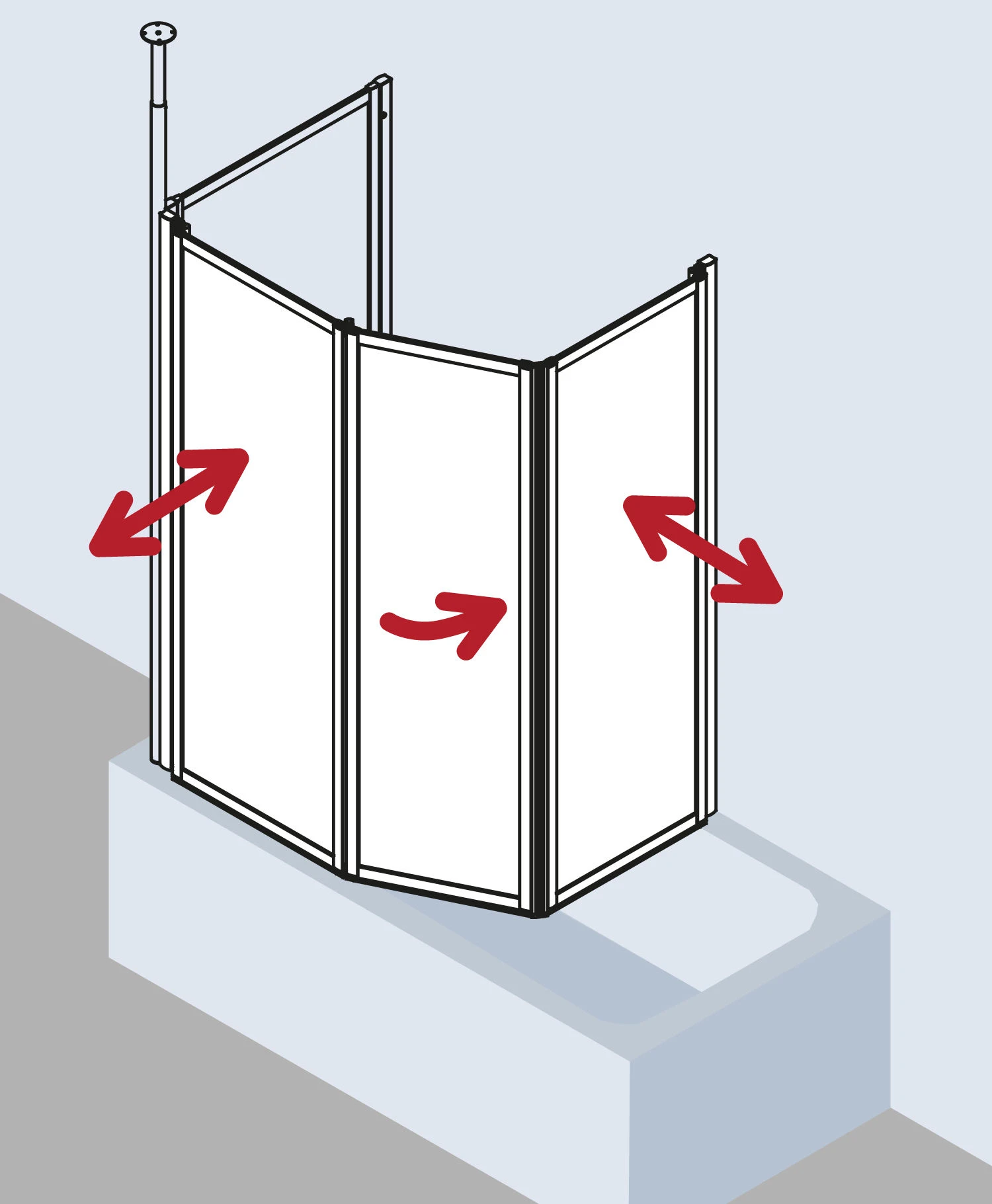 Kermi Vario 2000 Faltwand 2-/1-flügelig V2TS20801422K 79-81,3x140cm, Weiß, Kerolan Perl – Bild 4
