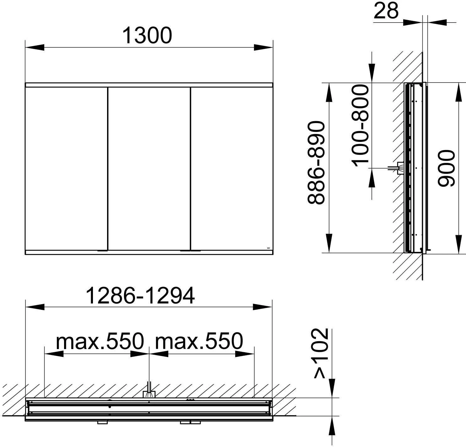 Keuco Royal Modular 2.0 Spiegelschrank 800300131000000 1300 X 900 X 120 Mm, Ohne Steckdose, Wandeinbau, 3-türig – Bild 2