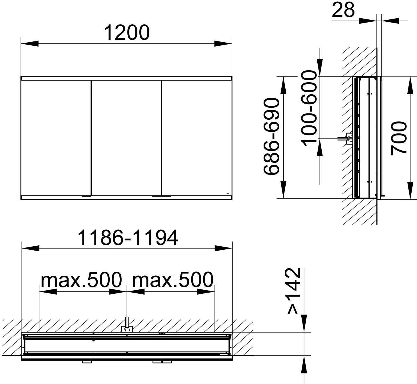 Keuco Royal Modular 2.0 Spiegelschrank 800320120100000 1200 X 700 X 160 Mm, Ohne Steckdose, Wandeinbau, 3-türig, DALI – Bild 2