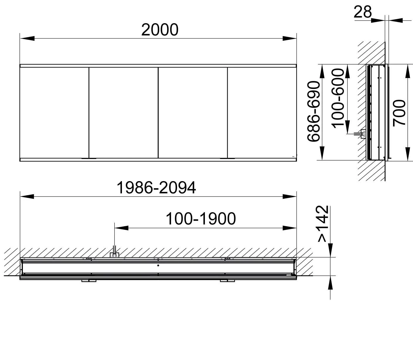 Keuco Royal Modular 2.0 Spiegelschrank 800410200100000 2000 X 700 X 160 Mm, Ohne Steckdose, Wandeinbau, 4-türig – Bild 2