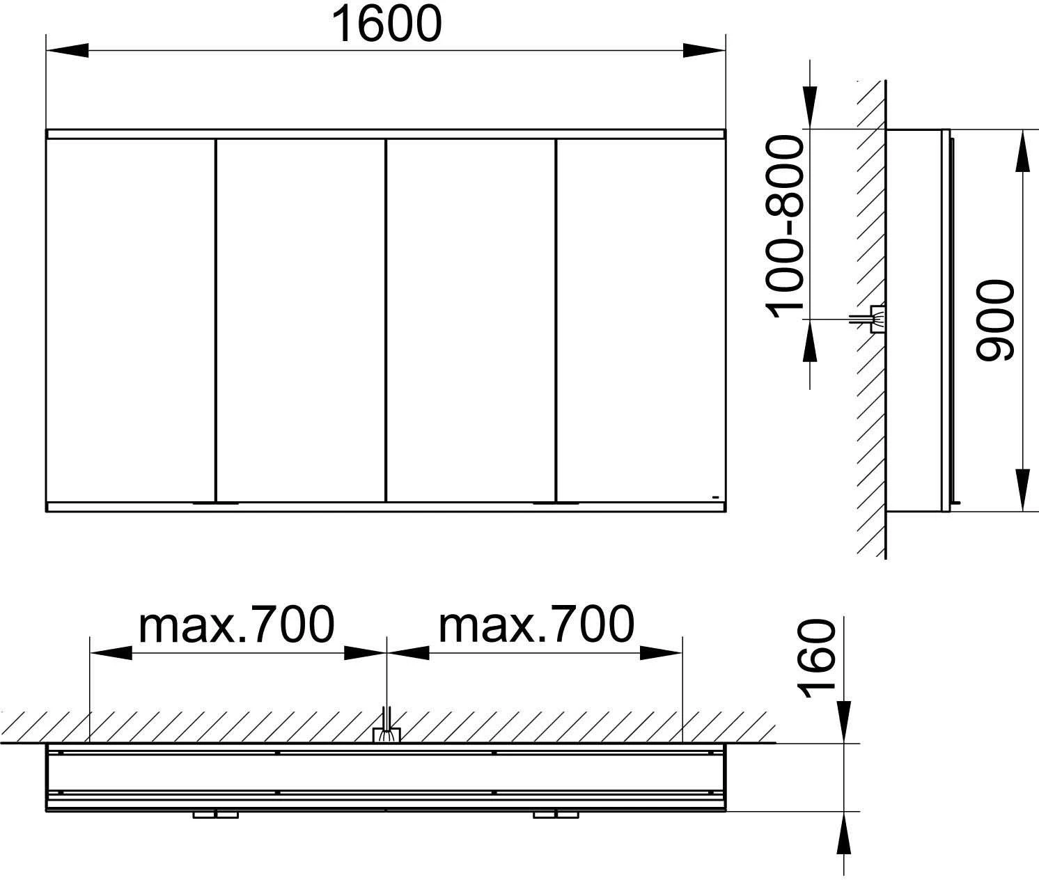 Keuco Royal Modular 2.0 Spiegelschrank 800421161100000 1600 X 900 X 160 Mm, Ohne Steckdose, Wandvorbau, 4-türig, DALI – Bild 2