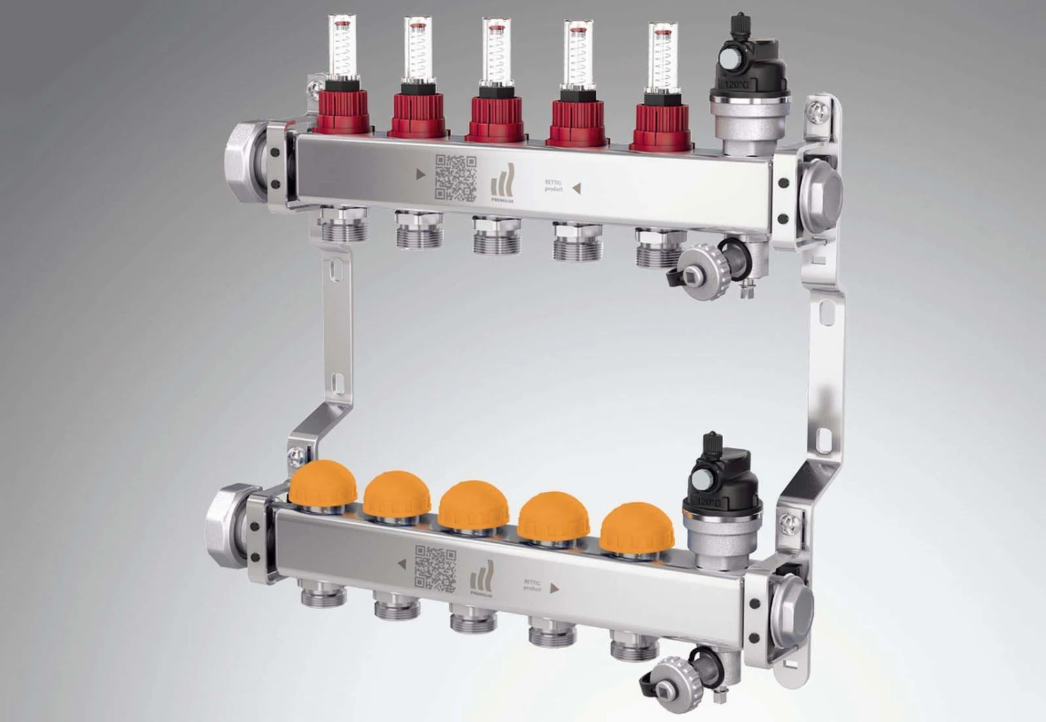 Purmo Heizkreisverteiler FF7MSSD124AKDB5 12 Kreise, 703 Mm Lang, 1", Edelstahl, Dynamic