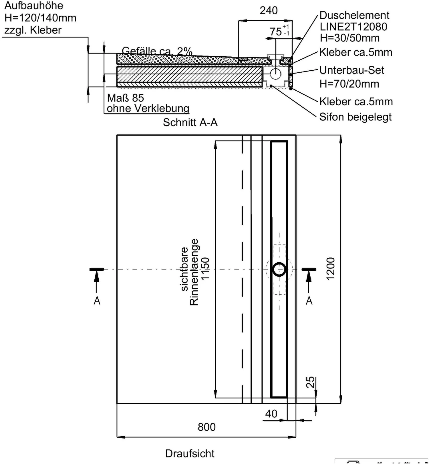 Schedel Multistar-line Tece Duschelement LINE2T12080 120 X 80 Cm, 2-tlg., Einseitiges Gefälle – Bild 2