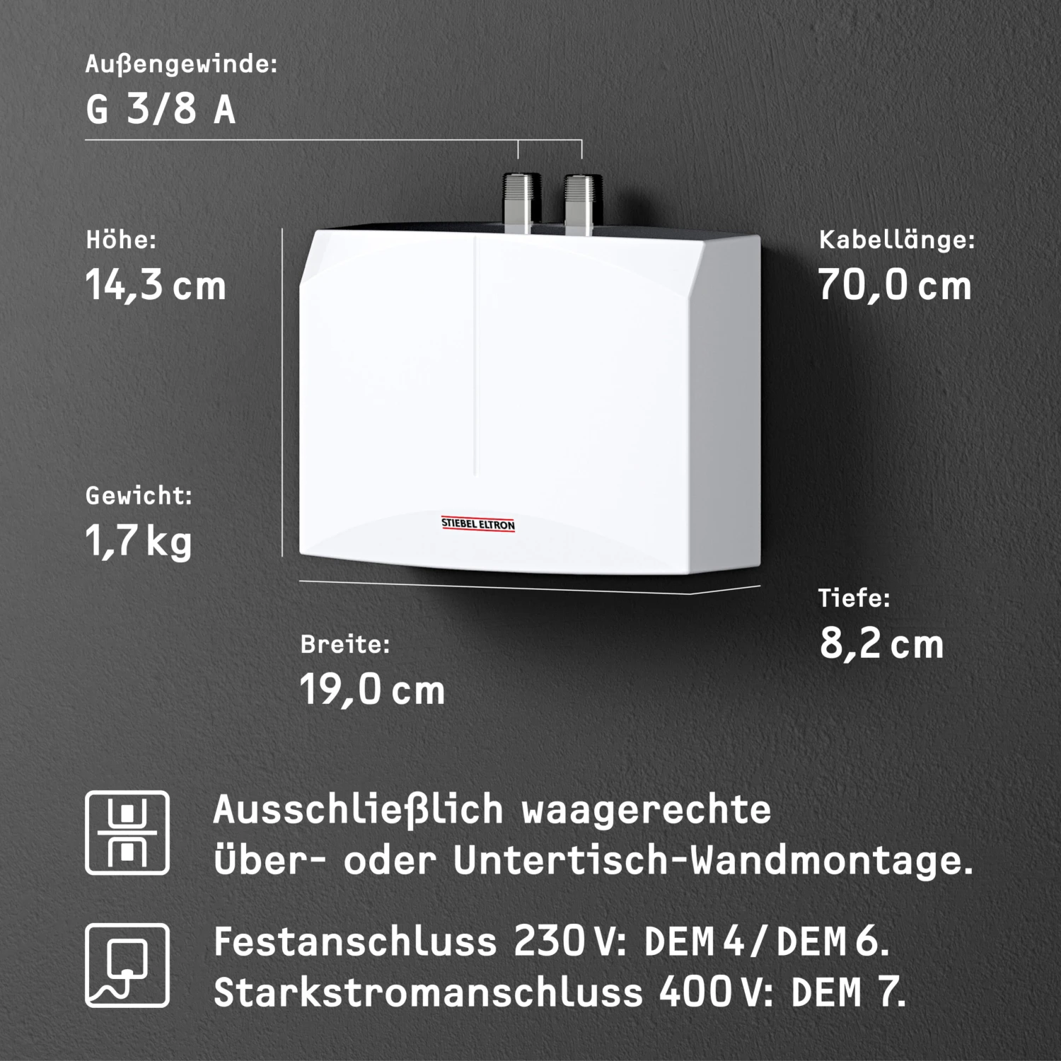 Stiebel Eltron DEM 7 Mini-Durchlauferhitzer 232769 Elektronisch Geregelt, 6,5 KW, Weiss – Bild 5