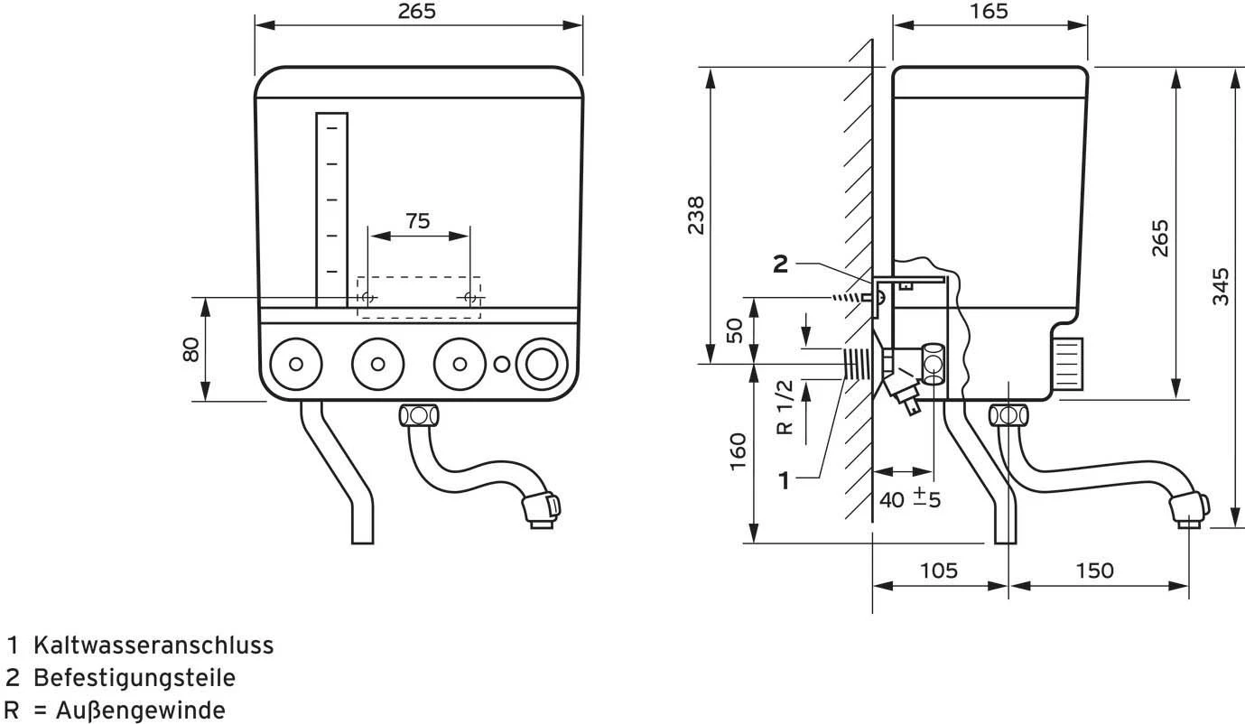 Vaillant VEK 5 L Kochendwassergerät 005122 2,4 KW 5 Liter, 345x265x165 Weiß/hellgrau – Bild 3