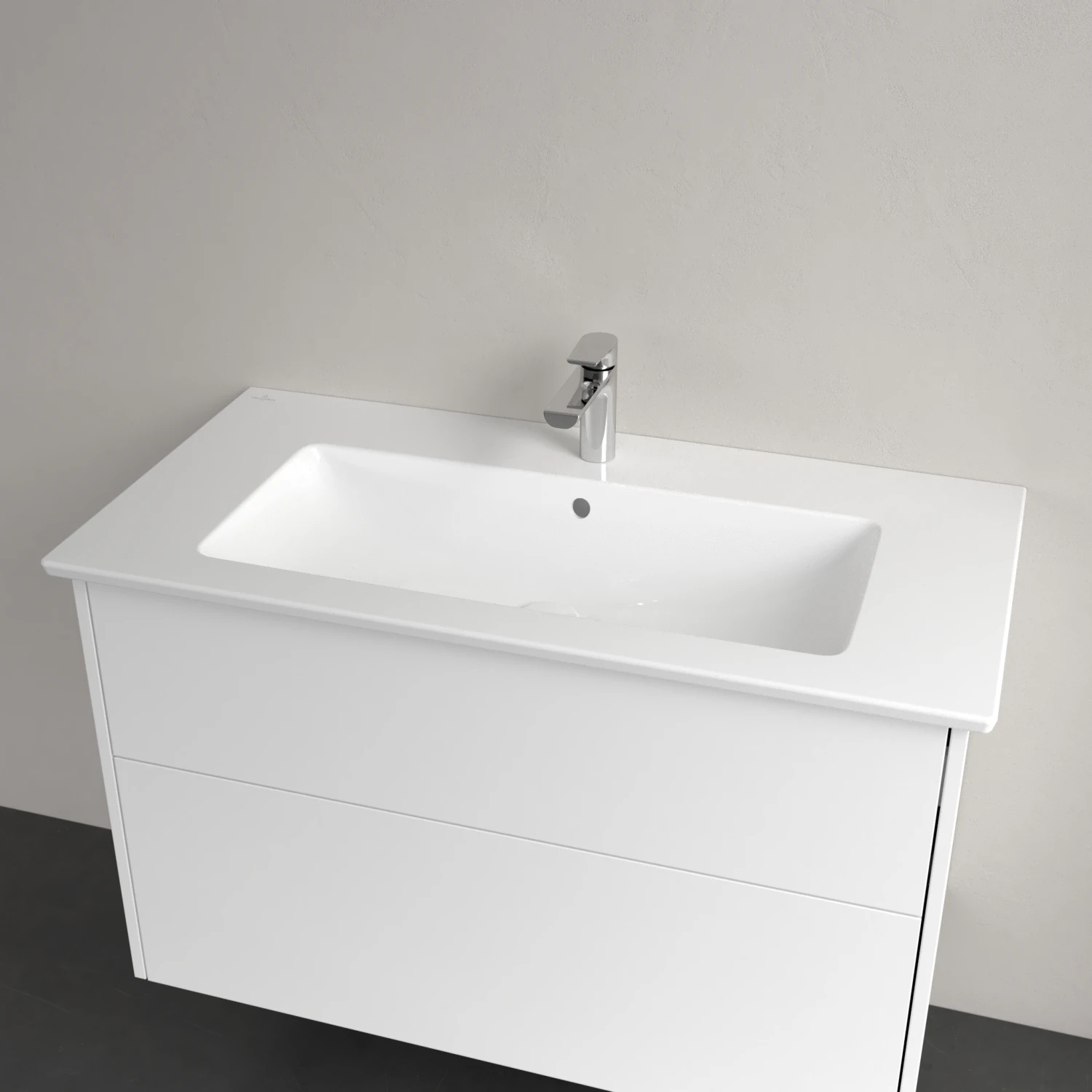 Villeroy & Boch Finero Badmöbel Set 100 Cm Glossy White Waschtisch Mit Waschtischunterschrank Und Spiegel – Bild 4