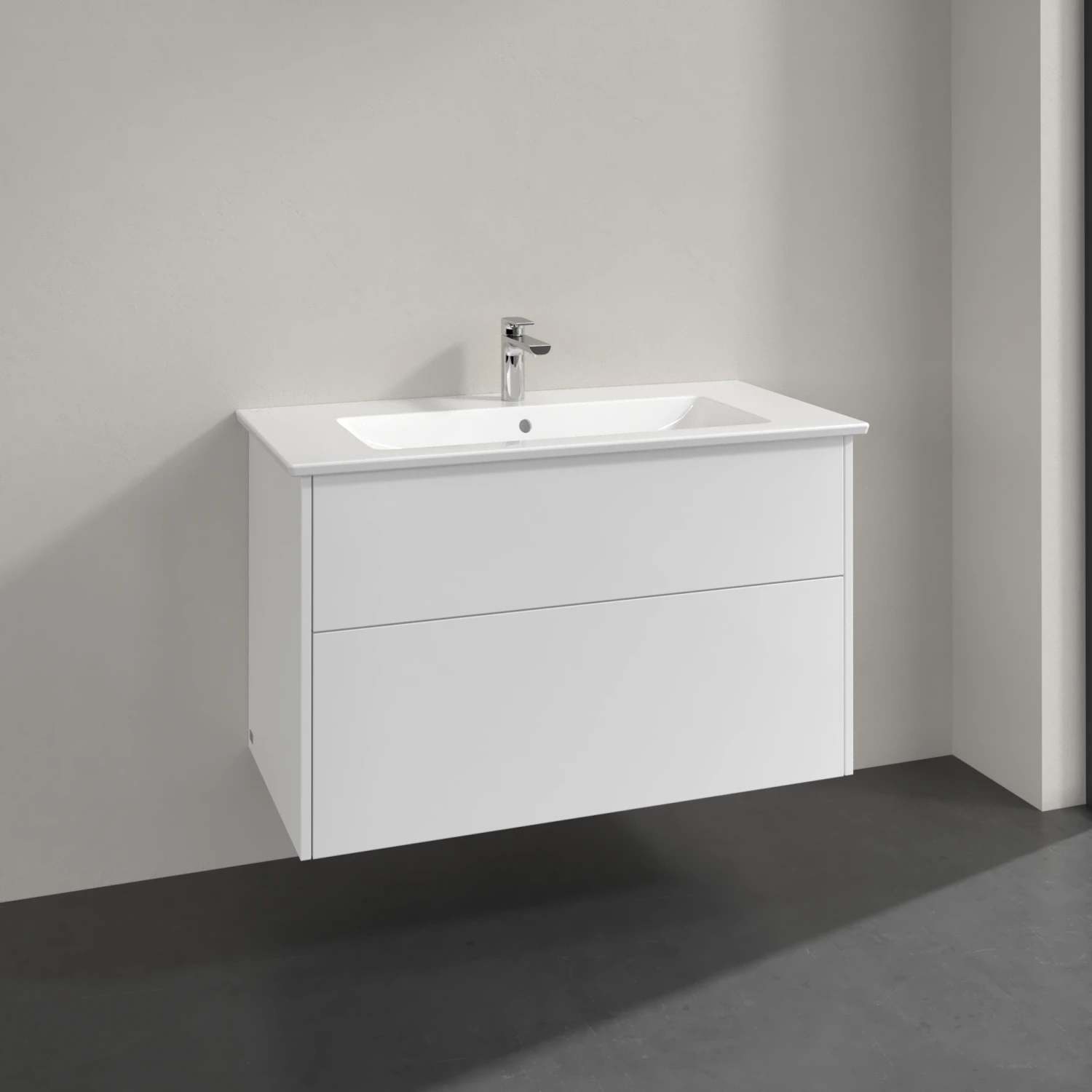 Villeroy & Boch Finero Badmöbel Set 100 Cm Glossy White Waschtisch Mit Waschtischunterschrank Und Spiegel – Bild 9
