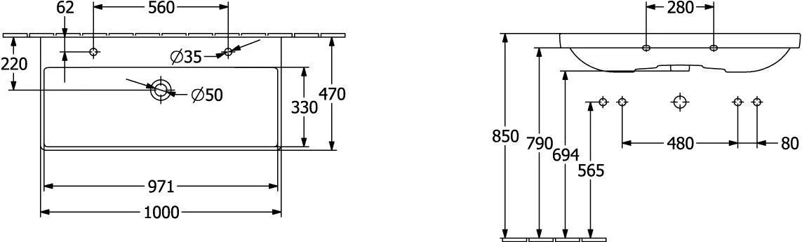 Villeroy Und Boch Avento Möbel-Waschtisch 4156A4RW 100 X 47 Cm, 2 Hahnlöcher, Mit Überlauf, Stone White C-plus – Bild 2
