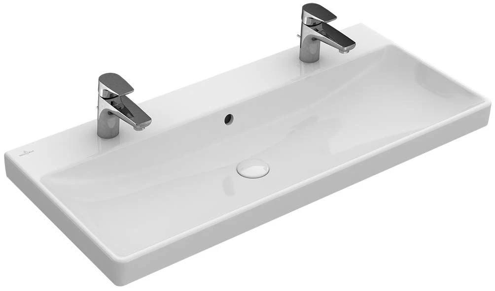 Villeroy Und Boch Avento Möbel-Waschtisch 4156A4RW 100 X 47 Cm, 2 Hahnlöcher, Mit Überlauf, Stone White C-plus