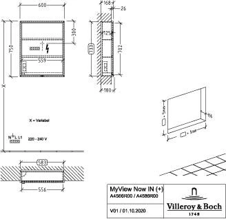 Villeroy Und Boch My View Now Spiegelschrank A4586R00 60 X 75 X 16,8 Cm, Anschlag Rechts, LED-Beleuchtung, 1 Tür, Mit Ein-/Ausschalter – Bild 3