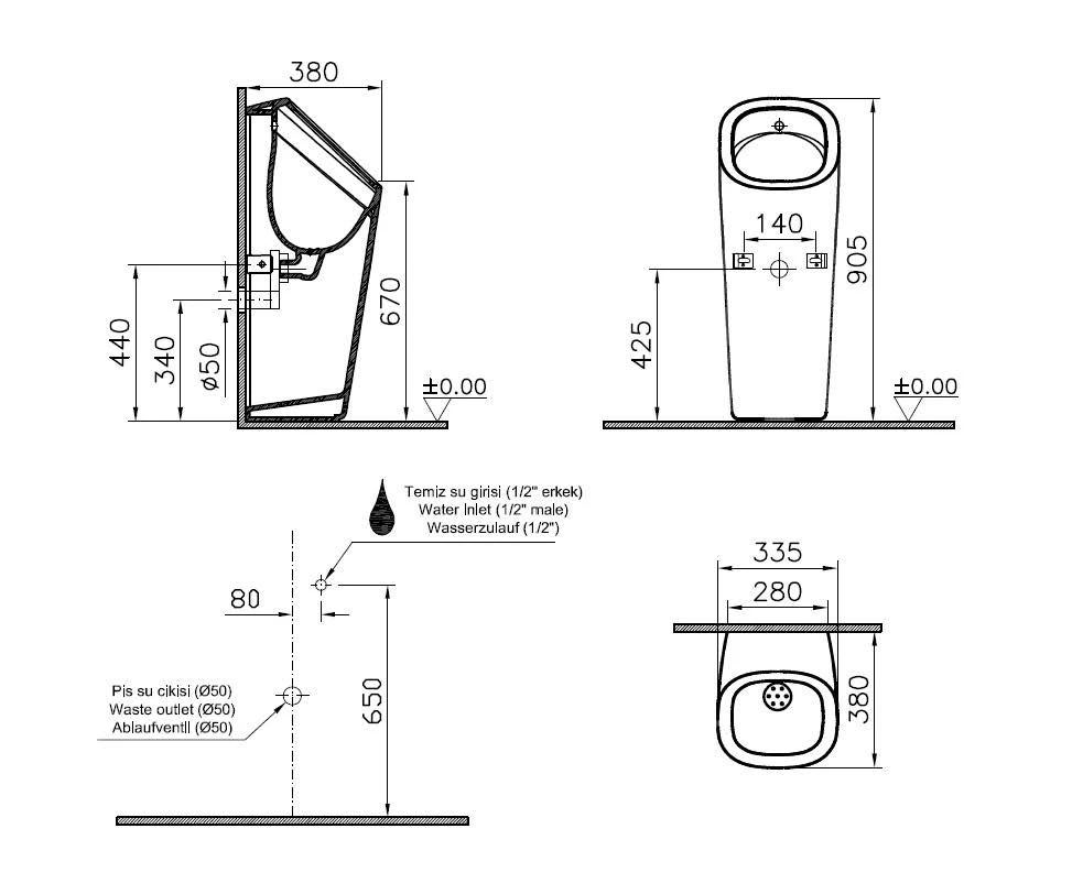 Vitra Plural Urinal 7809B003-5330 33,5x38x90,5cm, Bodenstehend, Batterie, Weiß Hochglanz – Bild 2
